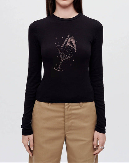 Re/Done 90s Baby Long Long Sleeve Bottoms Up in Washed Black