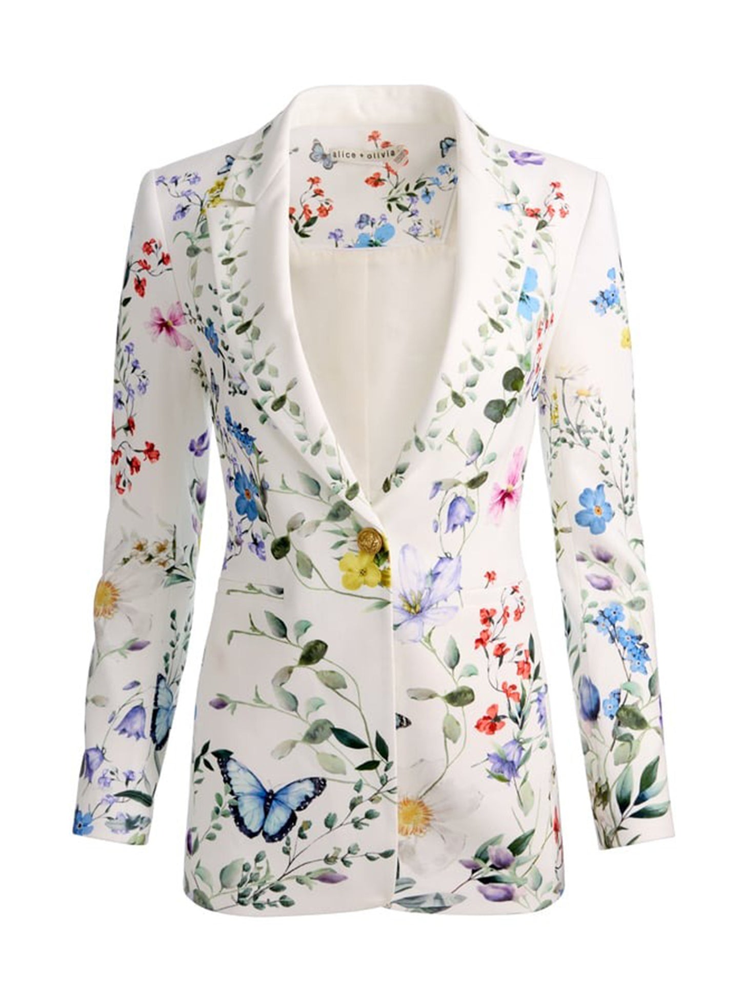 Alice + Olivia Breann Long Fitted Blazer in Twisting Vines Off-White