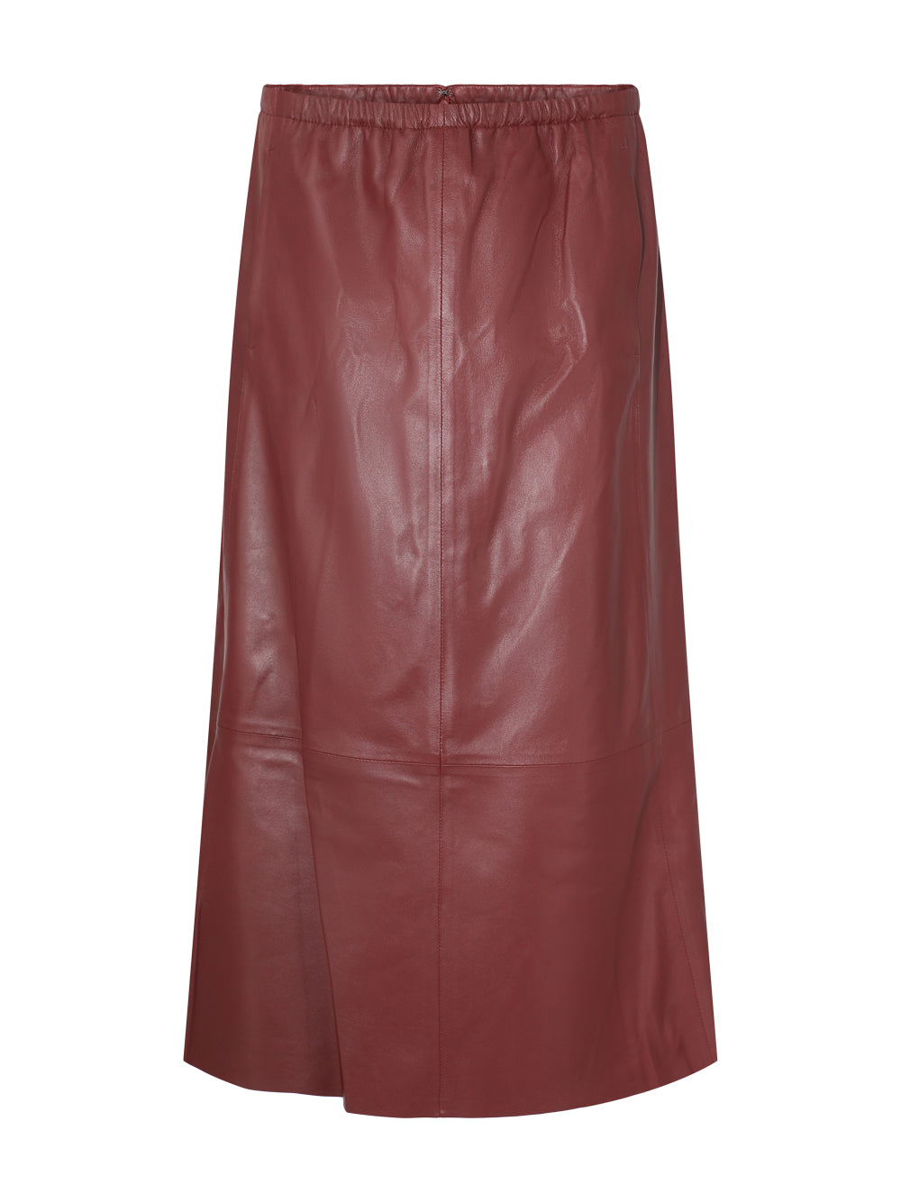 Vince Mid Rise Leather Gathered Skirt in Dark Raspberry