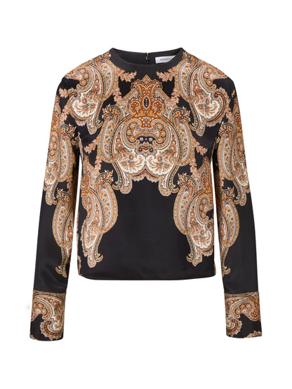 Veronica Beard Karisse Paisley Silk Blouse in Black Multi
