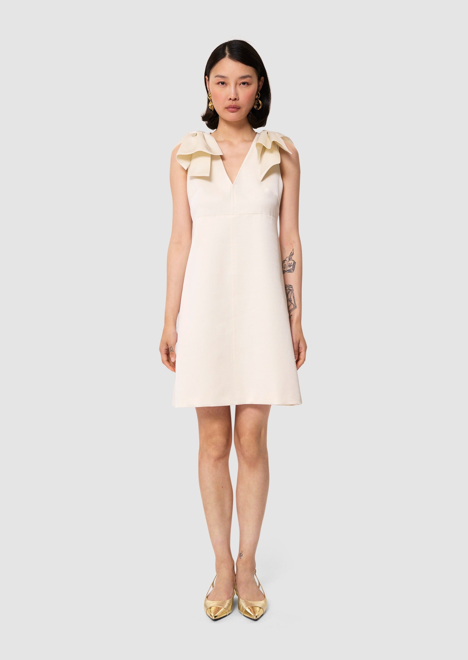 Tara Jarmon Remarquable Ecru Satin Linen Dress Leigh's of Breton Village Tara Jarmon Remarquable Ecru Satin Linen Dress Leigh's of Breton Village