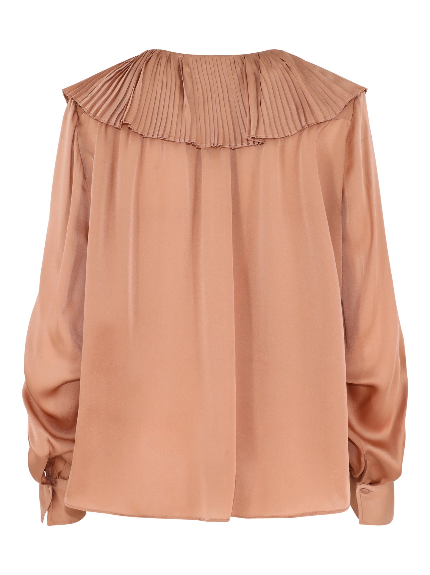 Ulla Johnson Liese Silk Pleated Neckline Long Sleeve Blouse in Desert Rose