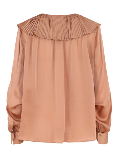 Ulla Johnson Liese Silk Pleated Neckline Long Sleeve Blouse in Desert Rose