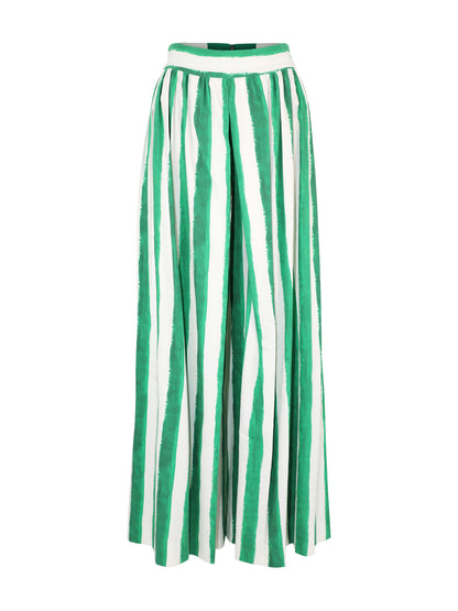 Alice + Olivia Samara High Rise Pleated Pants in Painted Stripe/Emerald