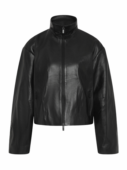 St. Agni Cocoon Zip Leather Jacket in Black