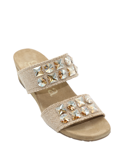 Pedro Garcia Wendy Mule Sandal in Natural Burlap-Golden