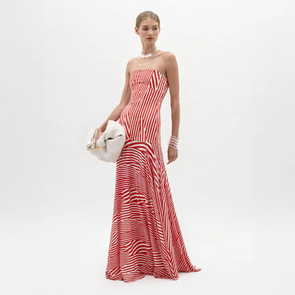 Silvia Tcherassi Muriel Dress in Multi Directional Red Stripes