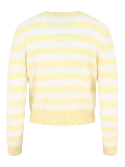 Alice + Olivia Carolann Striped Shrunken Crew Sweater in Butter/Ecru