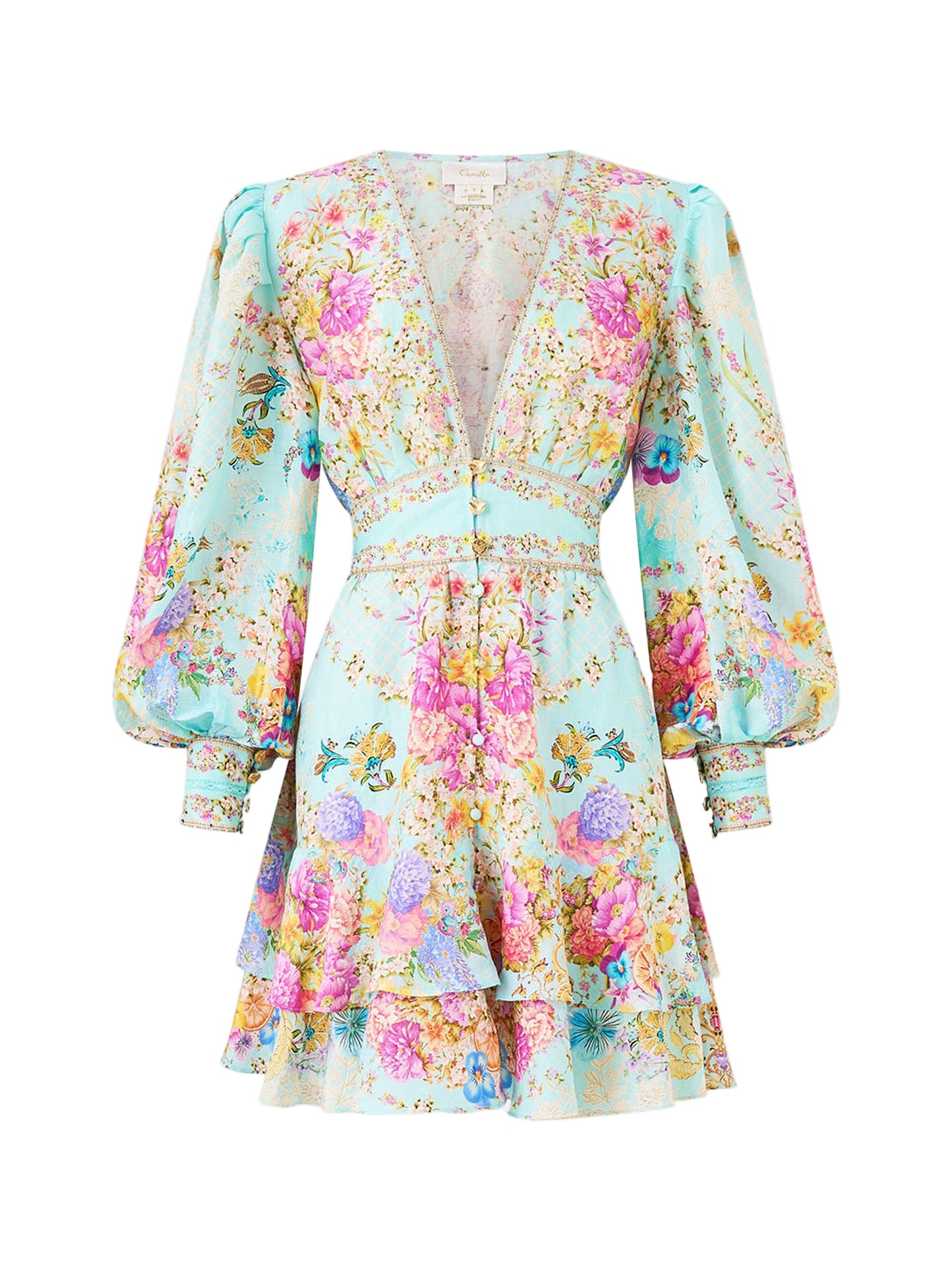 Camilla Button Front Frill Dress in Bazaar Blooms
