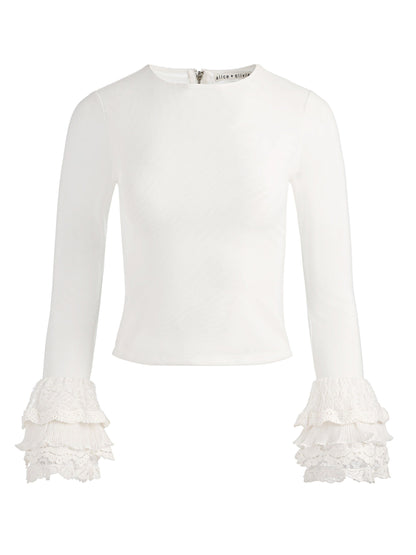 Alice Olivia Delaina Top With Ruffle Cuff in Off White
