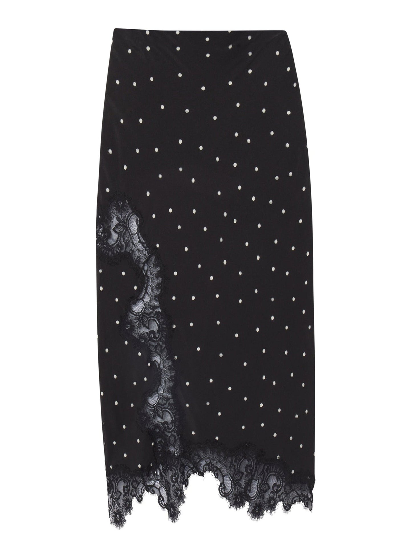A.L.C. Olivia Polka Dot Crepe and Lace Midi Skirt in Black/Cream