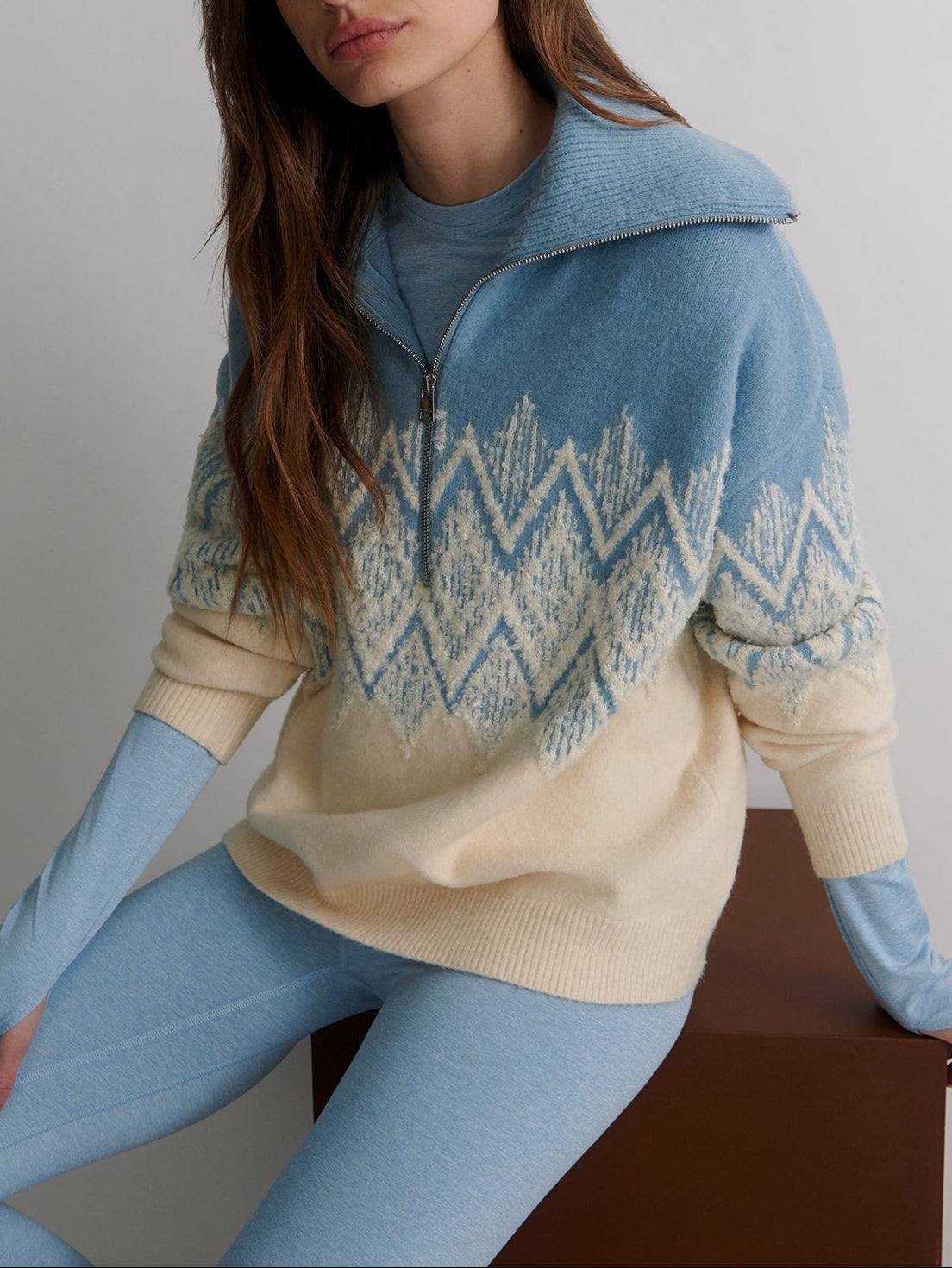 Varley Hedda Fairisle Half Zip in Ashley Blue