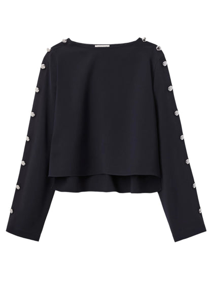 Lafayette 148 Crepe Button Sleeve Blouse in Ink Blue