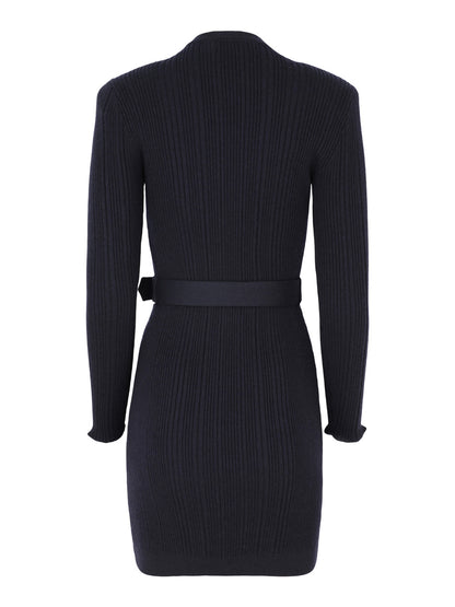 Self-Portrait Navy Viscose Knit Mini Dress