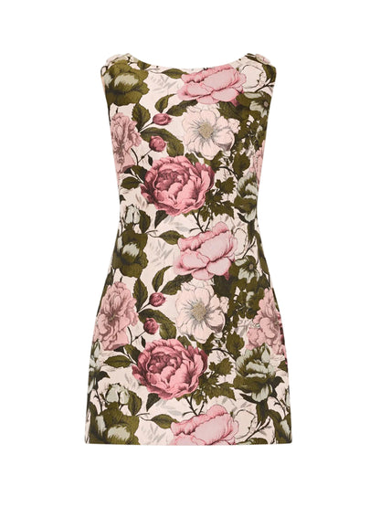 Milly Lane Floral Jacquard Mini Dress in Pink/Green