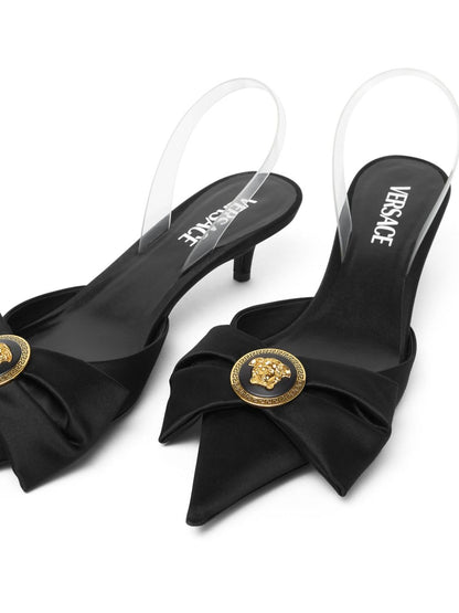 Versace Alia Slingback Pumps in Black/Versace Gold