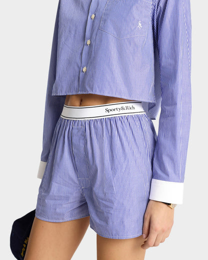 Sporty & Rich Serif Logo Boxers in Blue Striped
