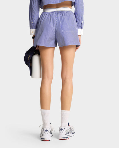 Sporty & Rich Serif Logo Boxers in Blue Striped