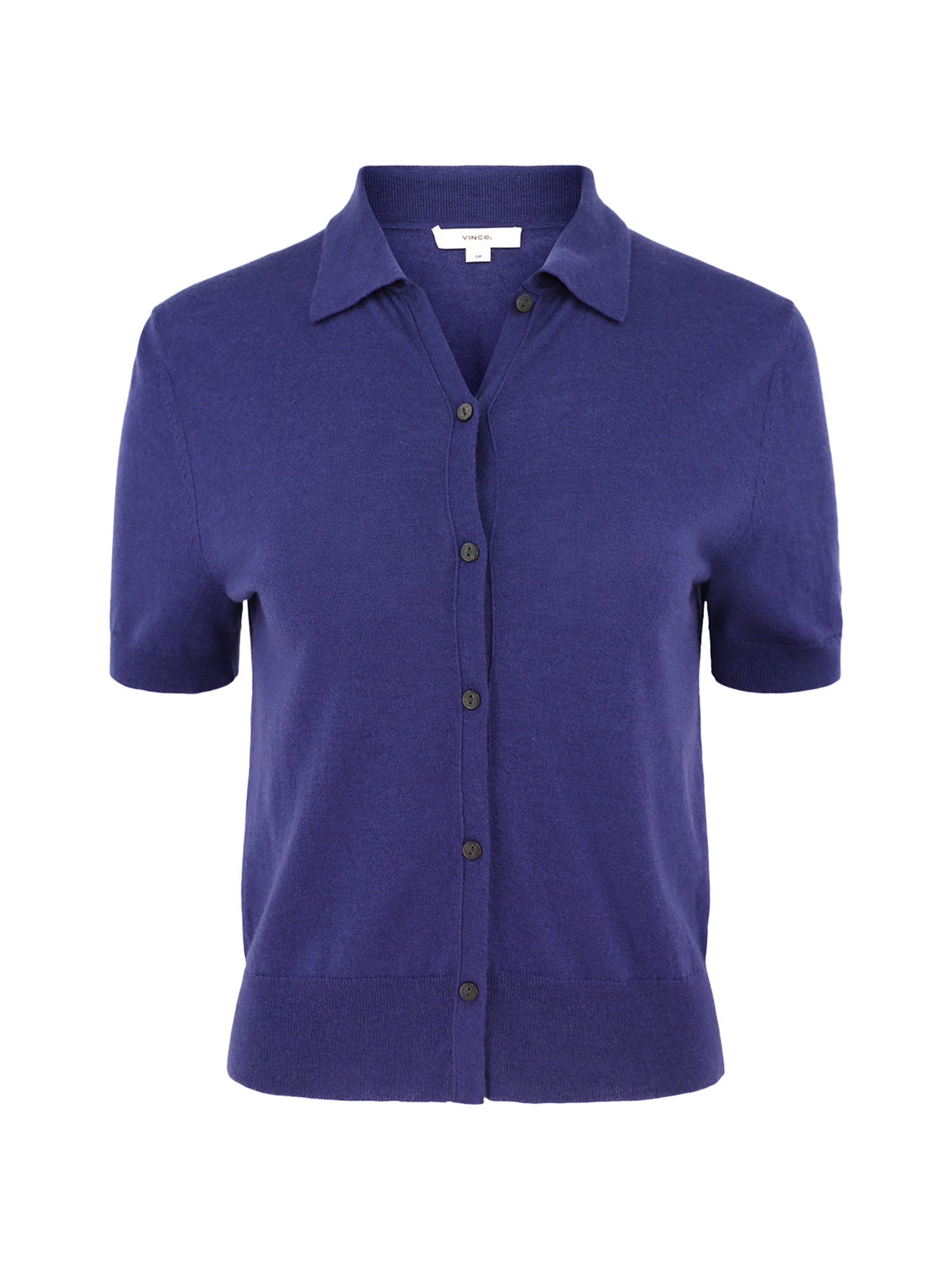 Vince  Wool-Blend Collared Button-Front Sweater in Deep Iris