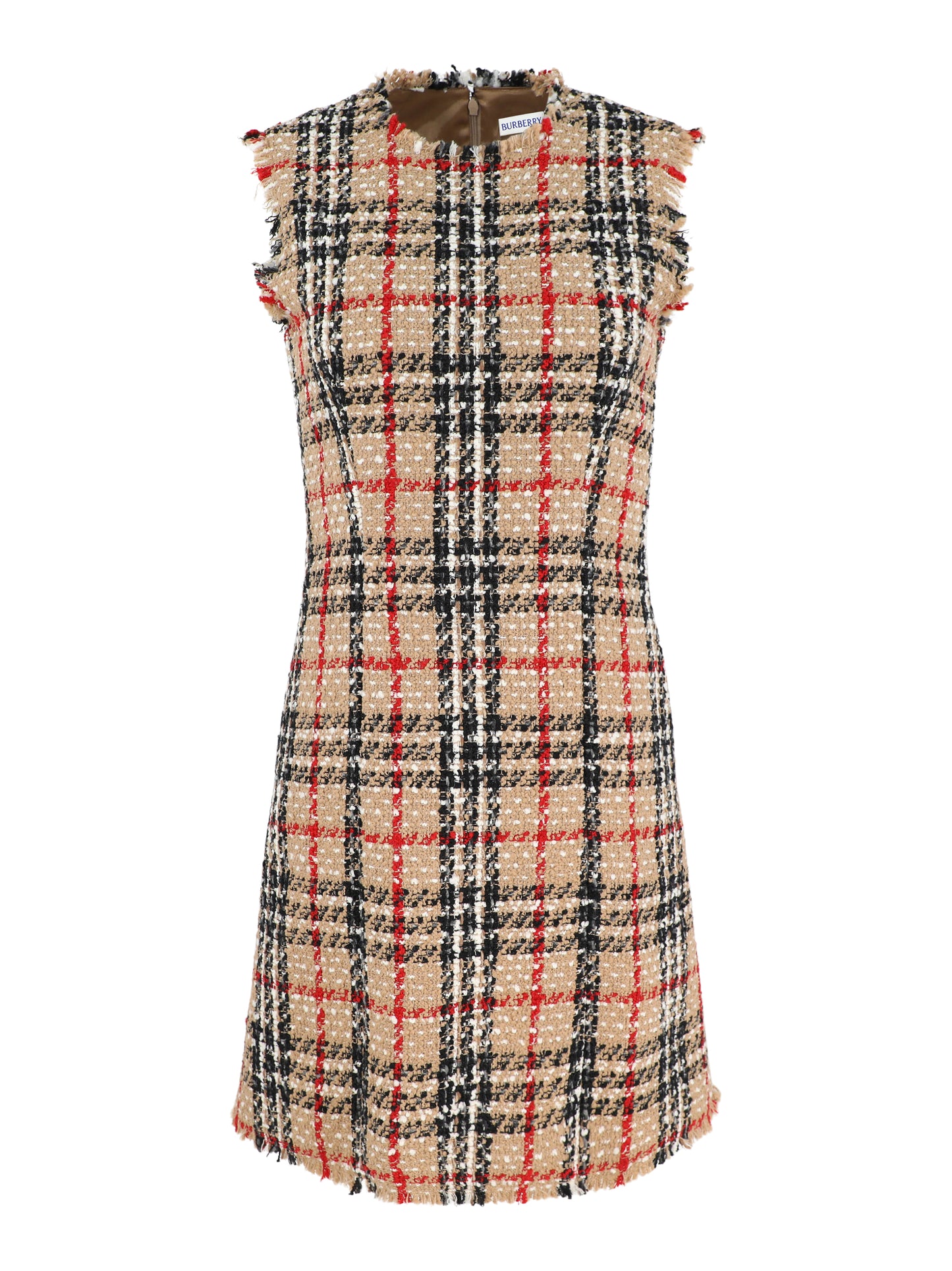 Burberry Abigail Check Wool-Blend Shift Dress in Sand Check