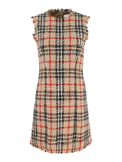 Burberry Abigail Check Wool-Blend Shift Dress in Sand Check