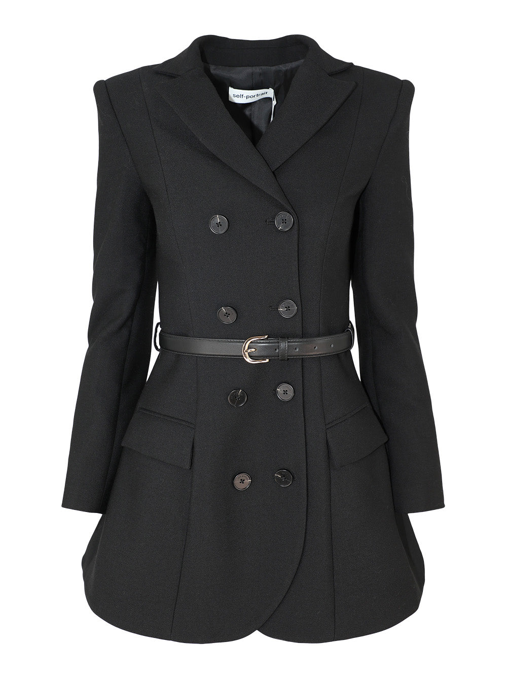 Self-Portrait Blackwool Crepe Mini Dress in Black