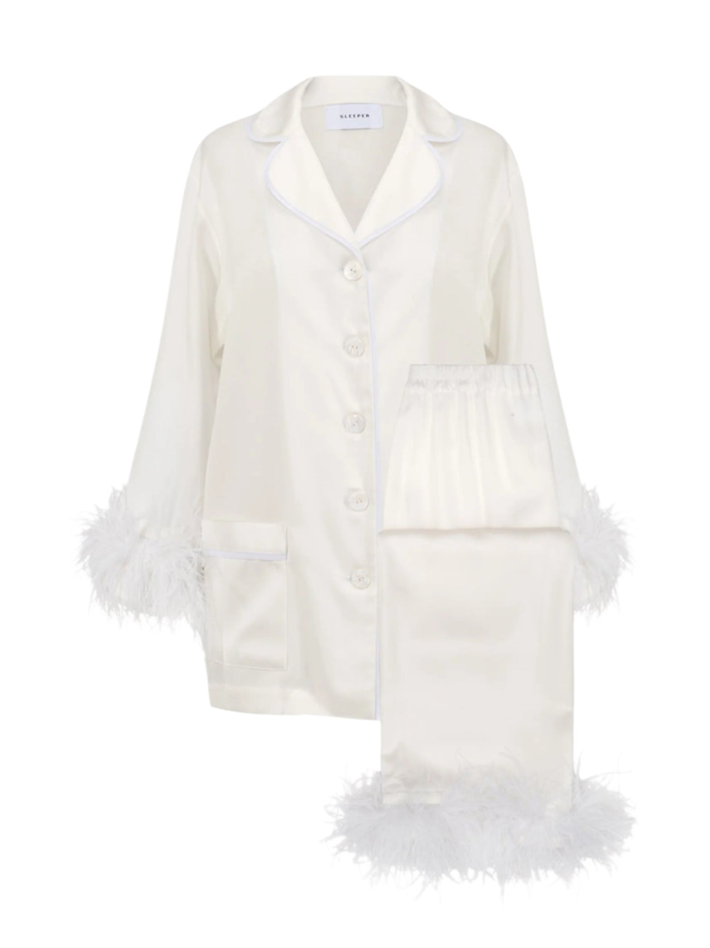 Sleeper Party Pajama Set w/ Detachable Feathers in White