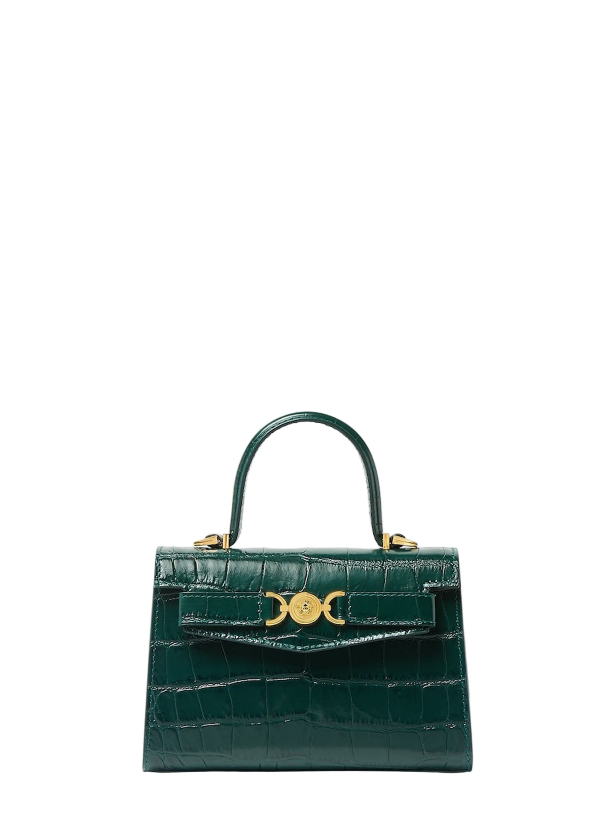 Versace Small Medusa '95 Small Croc-Effect Top-Handle in Dark