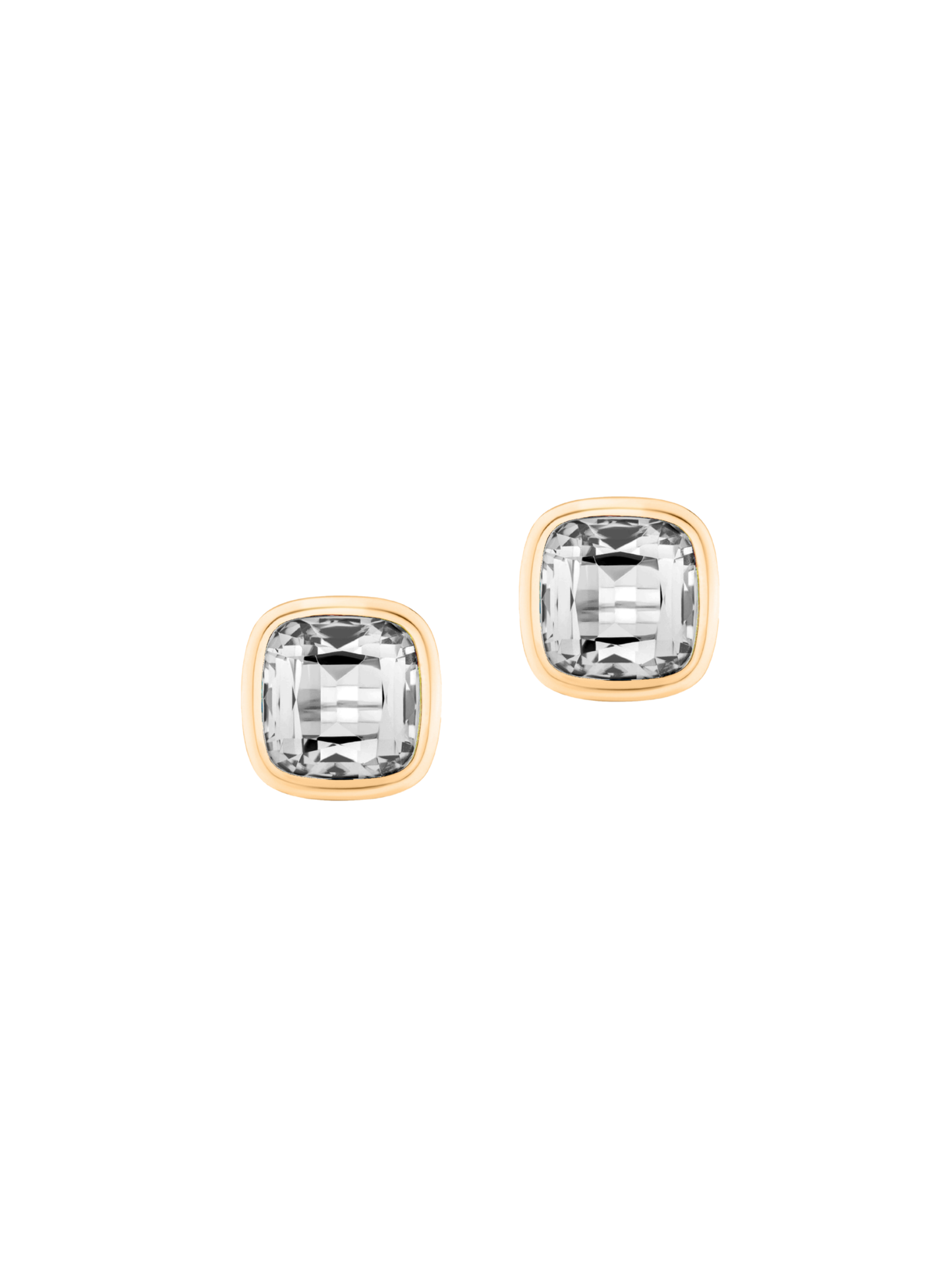 Goshwara The Manhattan Collection Cushion Bezel Set Studs in Rock Crystal
