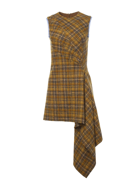 MONSE Draped Tweed Midi Dress in Marigold Multi