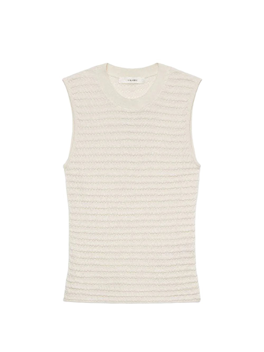 Frame Smocked Sleeveless Crewneck in White