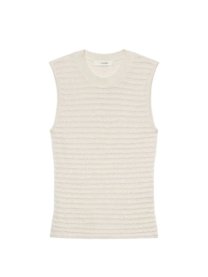 Frame Smocked Sleeveless Crewneck in White