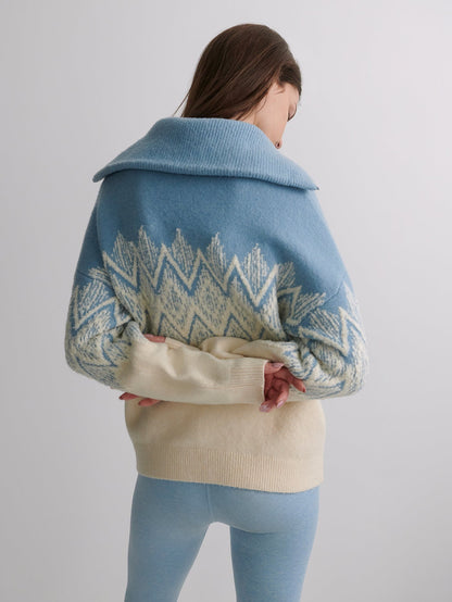 Varley Hedda Fairisle Half Zip in Ashley Blue