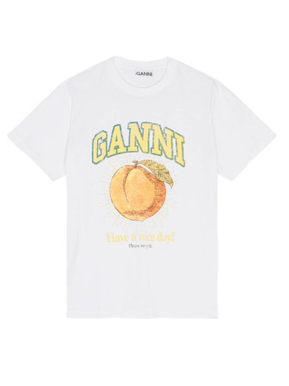 Ganni Basic Jersey Peach Relaxed T-Shirt in Bright White