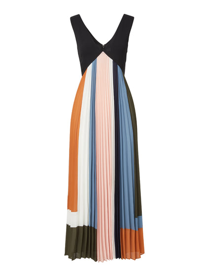 Veronica Beard Nelly Pleated Maxi Dress in Dove Multi