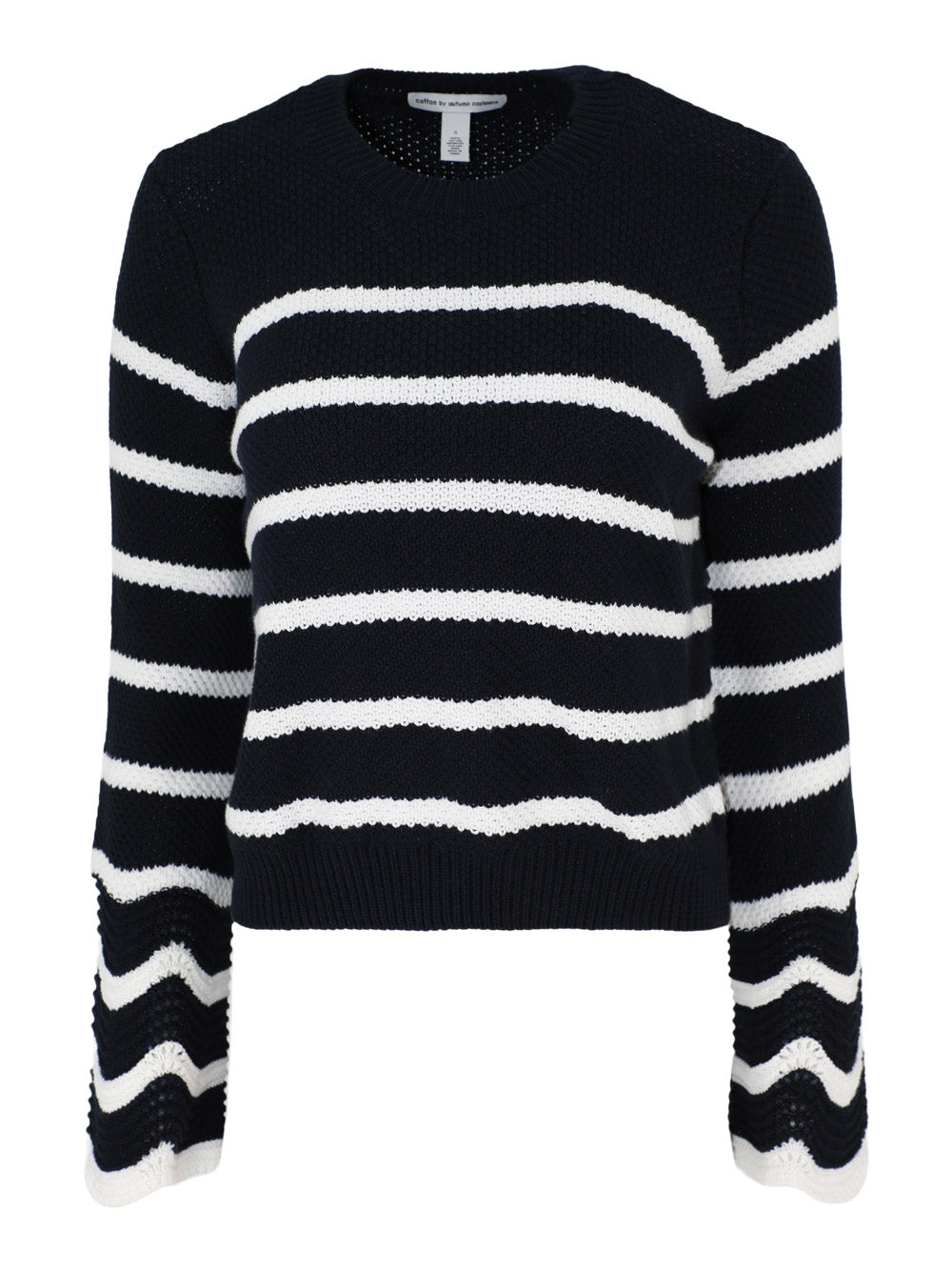 Autumn Cashmere Texture Breton Crew Sweater With Flame Stitch