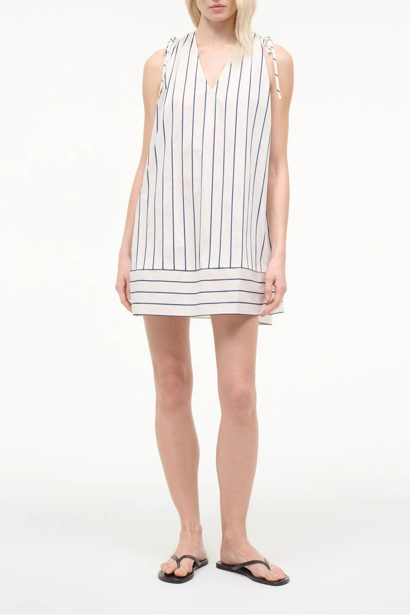 Staud Elena Dress Ecru in Navy Stripe