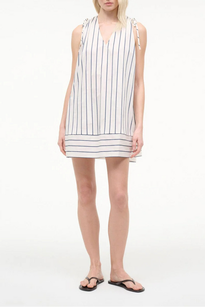 Staud Elena Dress Ecru in Navy Stripe
