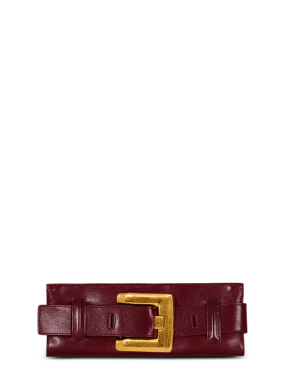 Balmain Anthem Calfskin Leather Clutch in Aubergine