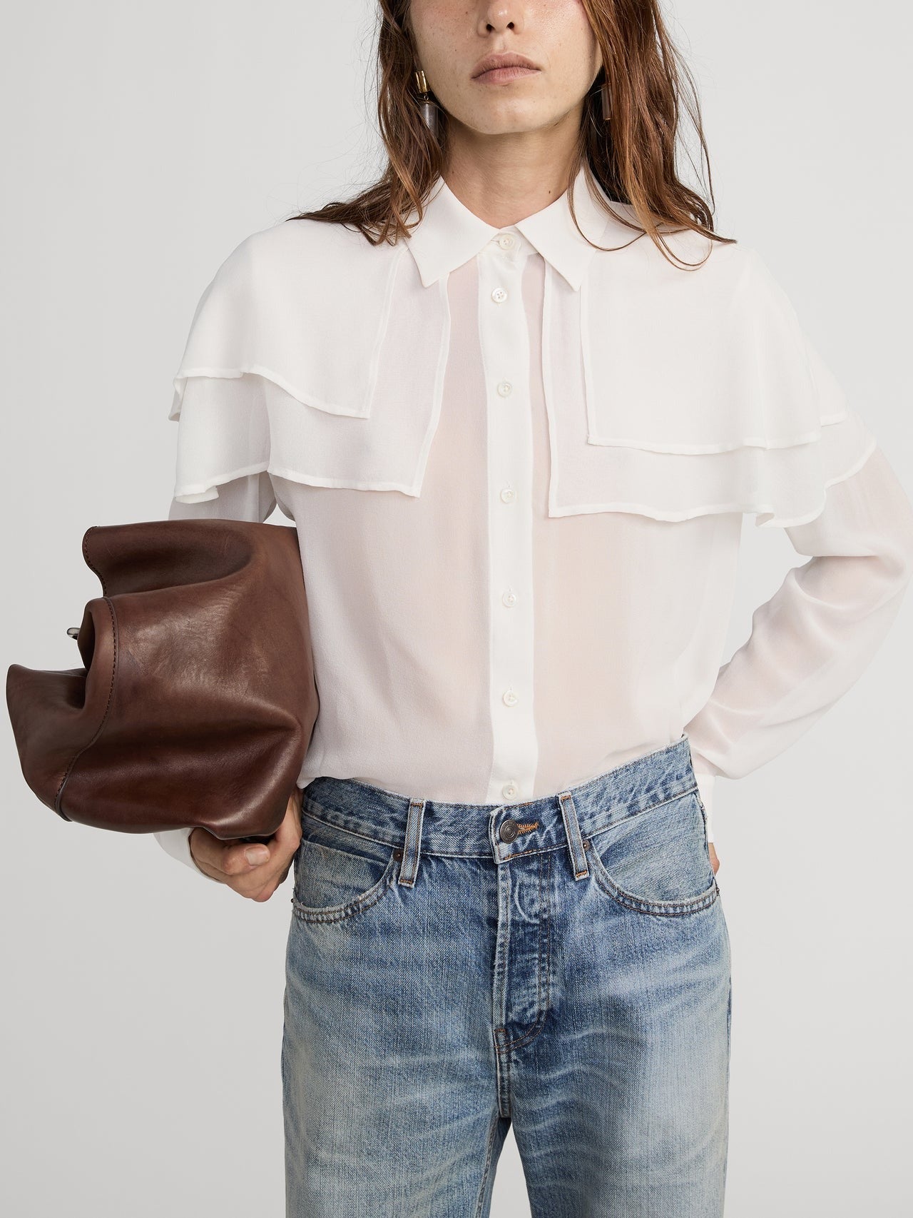 Frame Silk Cape Blouse in Cream
