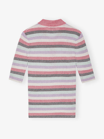 Ganni Light Sparkle Rib Polo in Multicolor