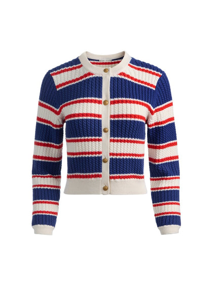 Alice + Olivia Dollie Striped Cable Cardigan in Americana Stripe