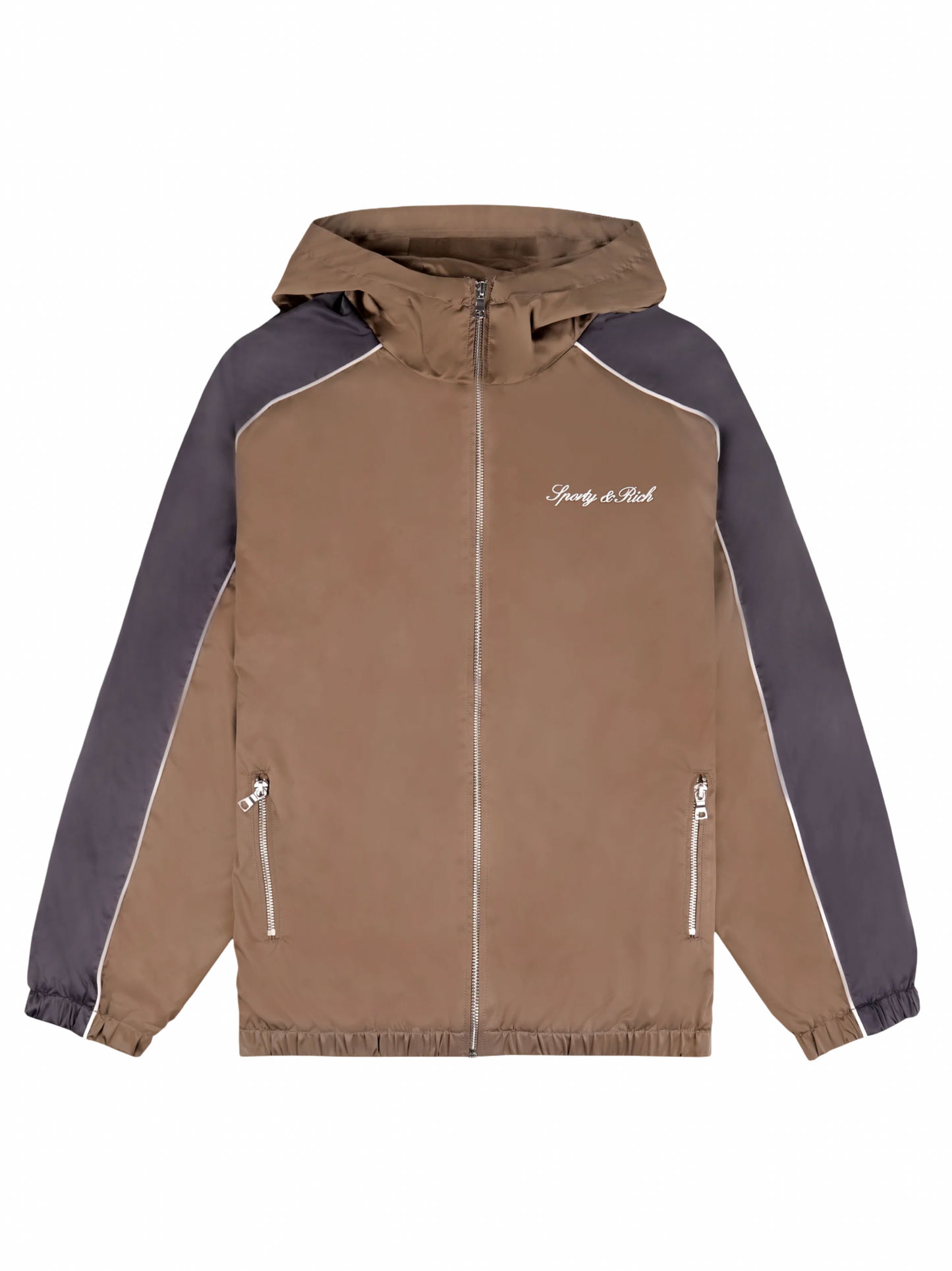 Sporty & Rich Serif Logo Gym Jacket in Sand/Carbon/White