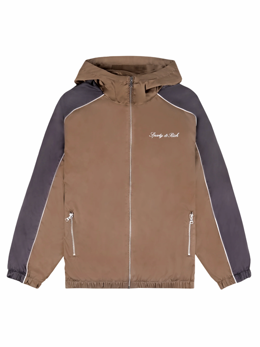 Sporty & Rich Serif Logo Gym Jacket in Sand/Carbon/White