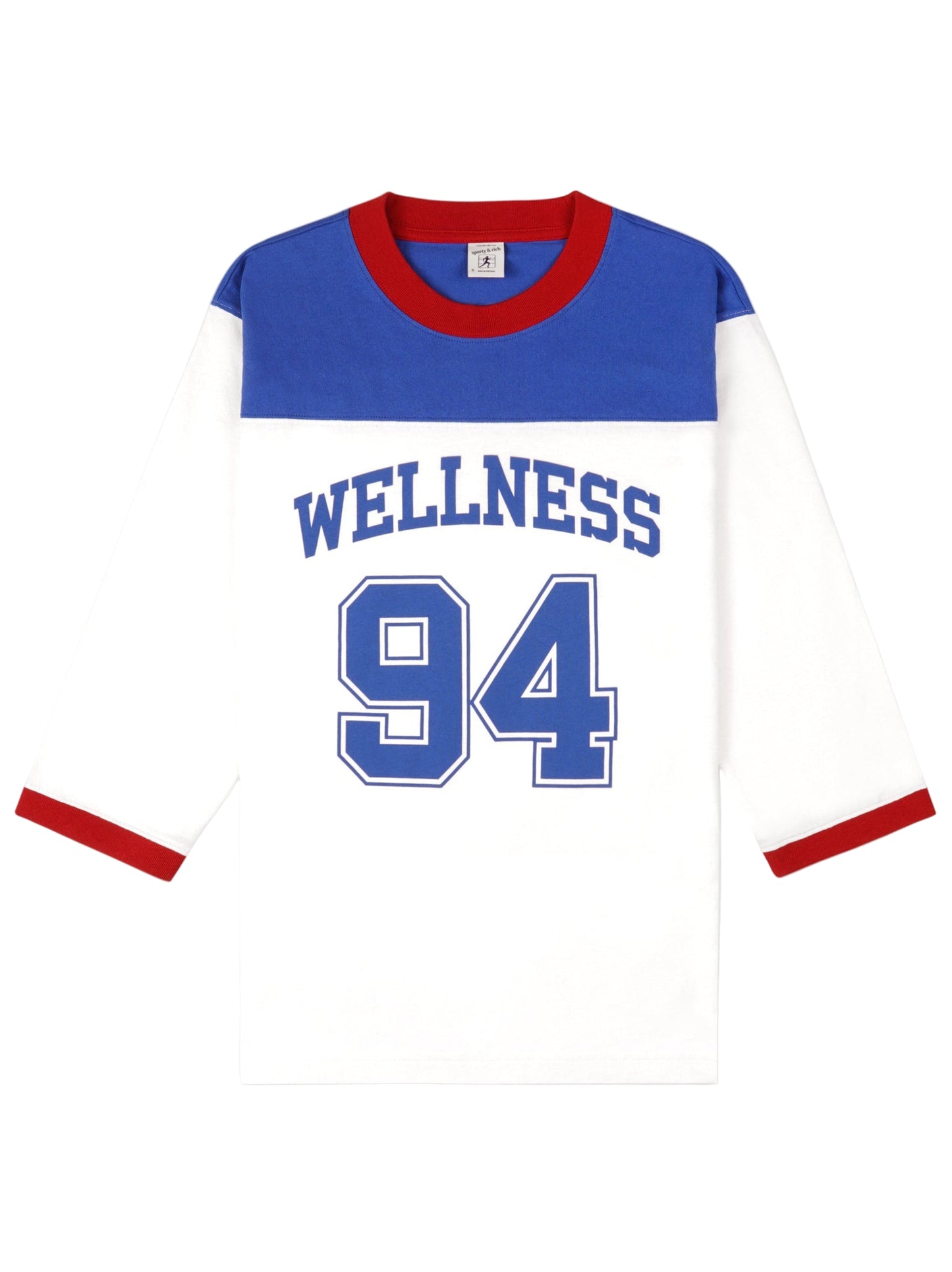 Sporty & Rich Wellness 94 Long Football Tee in White/Ruby/Team Blue