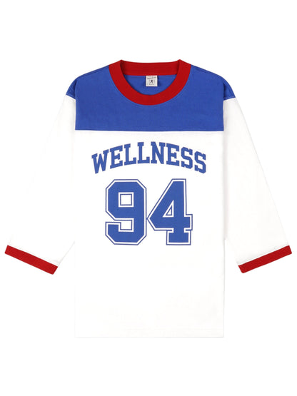 Sporty & Rich Wellness 94 Long Football Tee in White/Ruby/Team Blue