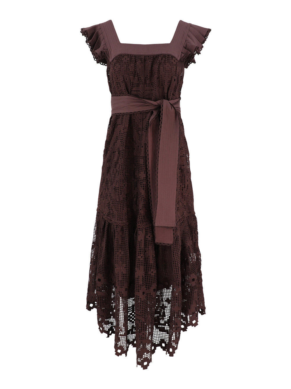 Farm Rio Pineapple Guipure Midi Dress in Brown