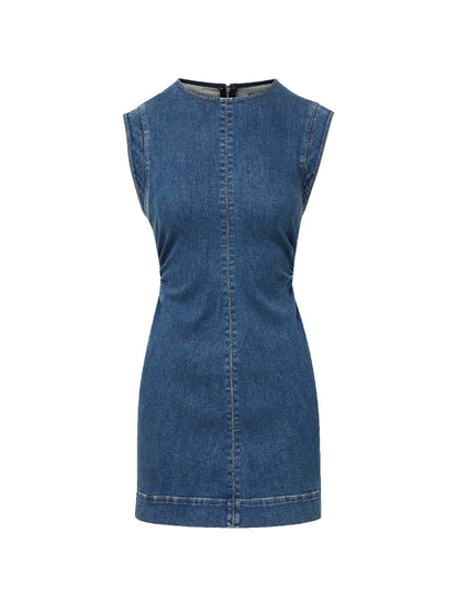 Veronica Beard Imara Denim Mini Dress in Dark Bright Blue
