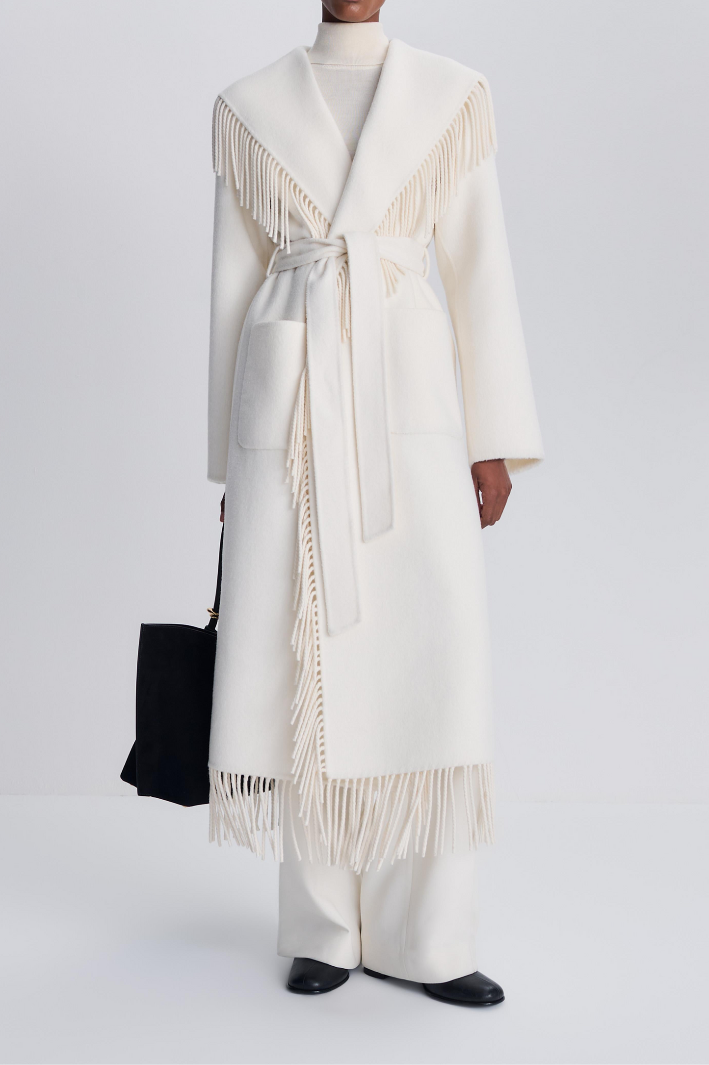Simkhai Carrie Fringe Robe Coat in Frost