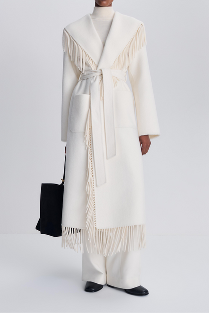 Simkhai Carrie Fringe Robe Coat in Frost